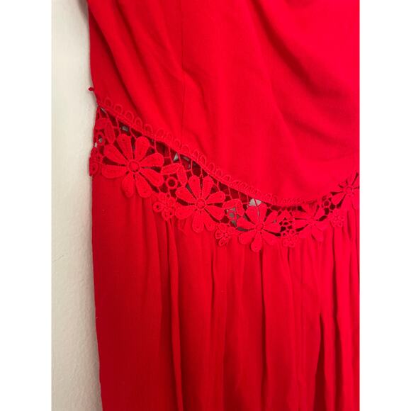 Lulus Red Crochet Strappy Back Mini Dress Size Medium Holiday Christmas Party - Picture 4 of 11